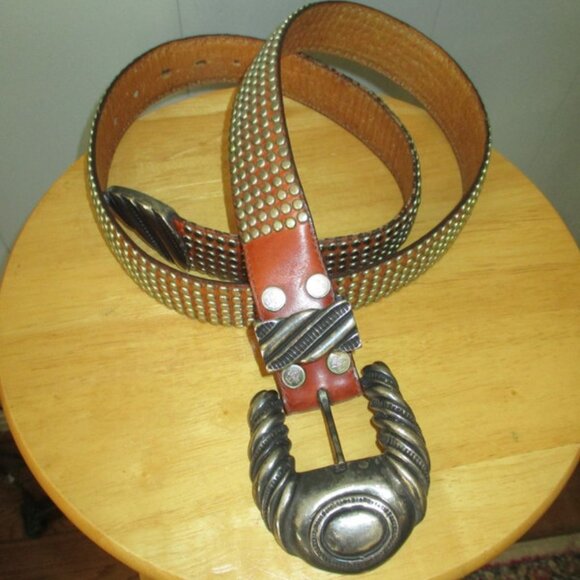 AL BERES USA Brown Studded Leather Belt main image 5